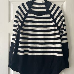 Black and White Crew Neck Striped Sweater